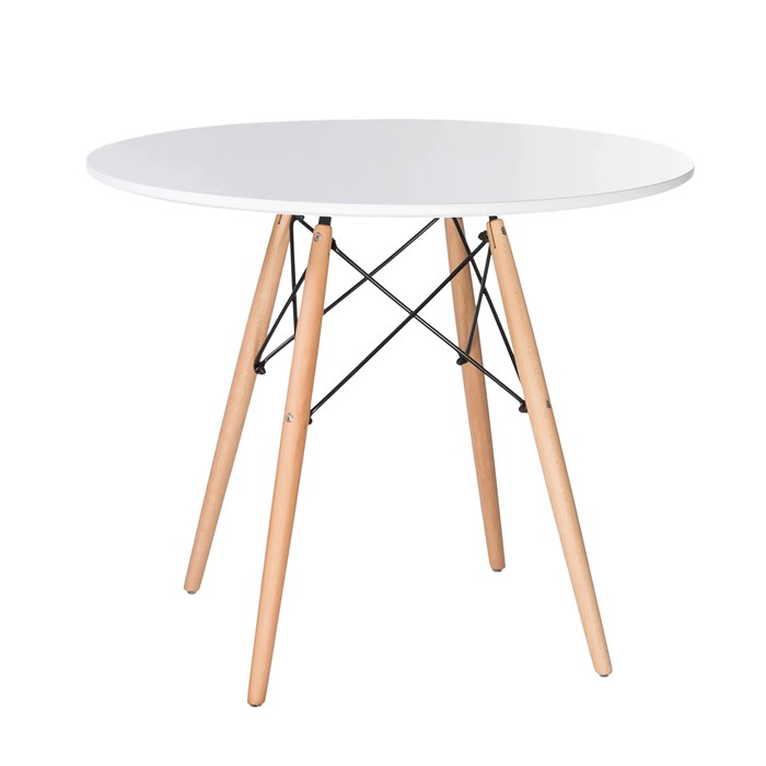 Стол обеденный BRABIX "Eames T-01", круглый, диаметр 80 см, опоры дерево, белый, 532633 532633