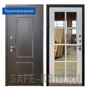 Дверь входная ШТАМП 2 МАЛИБУ ЗЕРКАЛО (терморазрыв) Муар коричневый 8019 4645