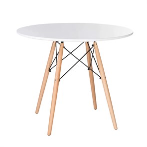 Стол обеденный BRABIX "Eames T-01", круглый, диаметр 80 см, опоры дерево, белый, 532633 532633