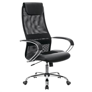 Кресло офисное BRABIX PREMIUM "Stalker EX-608 CH", хром, ткань-сетка/кожзам, черное, 532091 532091