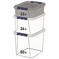 Ящик-контейнер 23 л с КРЫШКОЙ НА ЗАЩЕЛКАХ "ПРОФИ", 18х50х39 см, штабелируемый, ПРОЧНЫЙ, прозрачный, 437940000 608202