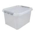 Ящик-контейнер 36 л с КРЫШКОЙ НА ЗАЩЕЛКАХ "ПРОФИ", 29х50х39 см штабелируемый, ПРОЧНЫЙ, прозрачный, 437950000 608203