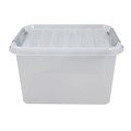 Ящик-контейнер 36 л с КРЫШКОЙ НА ЗАЩЕЛКАХ "ПРОФИ", 29х50х39 см штабелируемый, ПРОЧНЫЙ, прозрачный, 437950000 608203