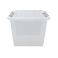 Ящик-контейнер 50 л с КРЫШКОЙ НА ЗАЩЕЛКАХ "ПРОФИ", 40х50х39 см, штабелируемый, ПРОЧНЫЙ, прозрачный, 437960000 608204